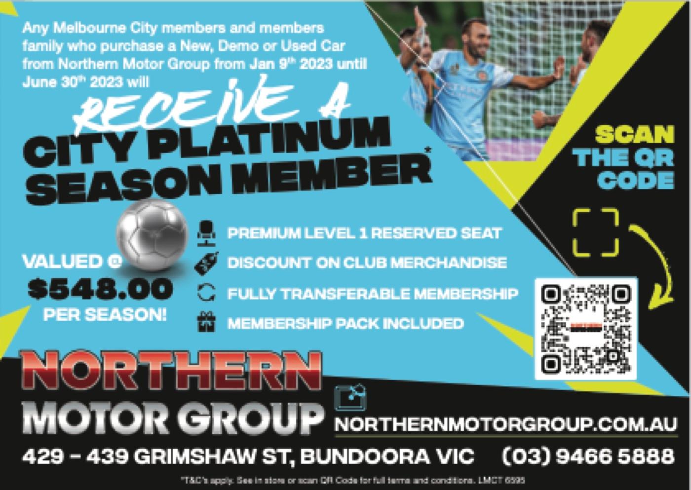 Northern Motor Group × Melbourne City FC — Sponsorship retail · Program ad & landing page